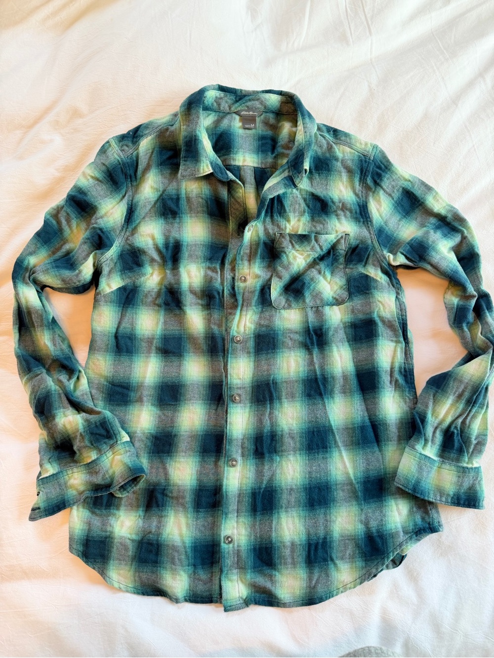 Eddie Bauer Women’s Plaid Button-Up Shirt in Teal Green